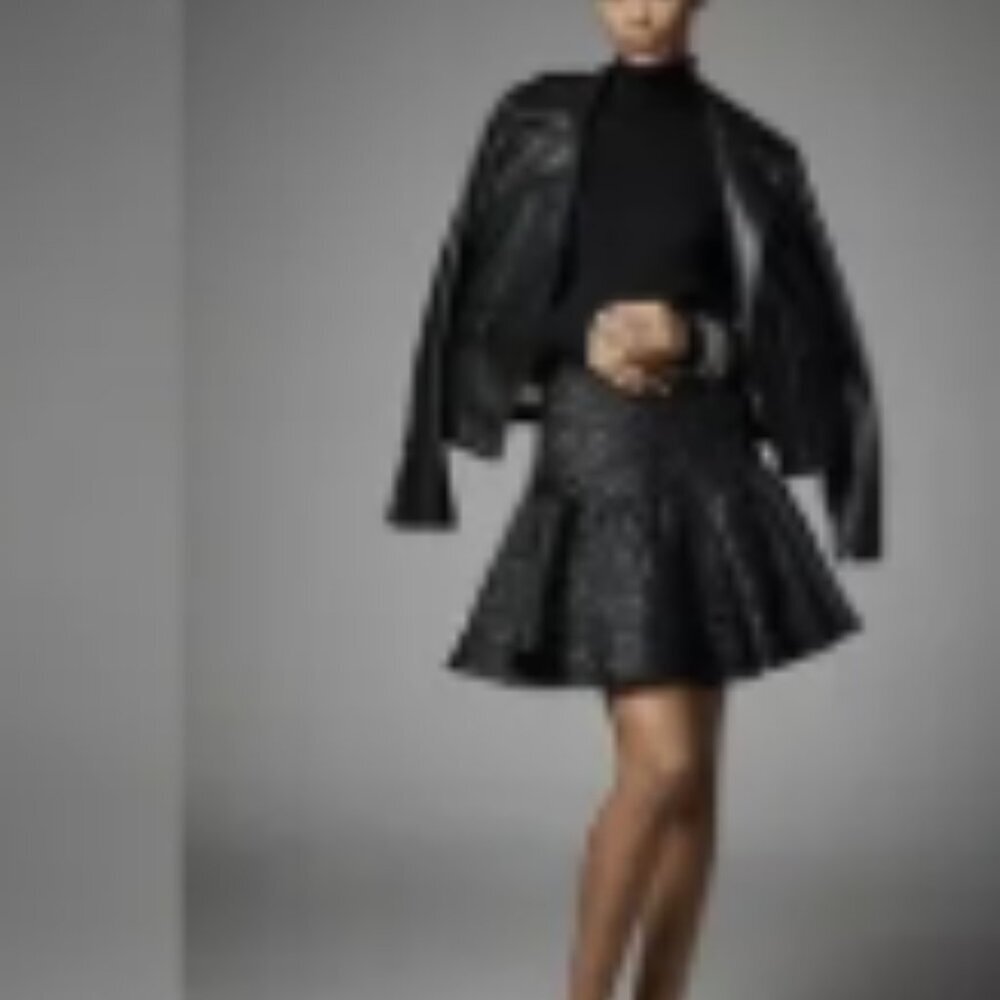 NWT Avec Les Filles With The Girls Black Textured Ruffle Mini  Skirt Sz XL - Picture 2 of 12